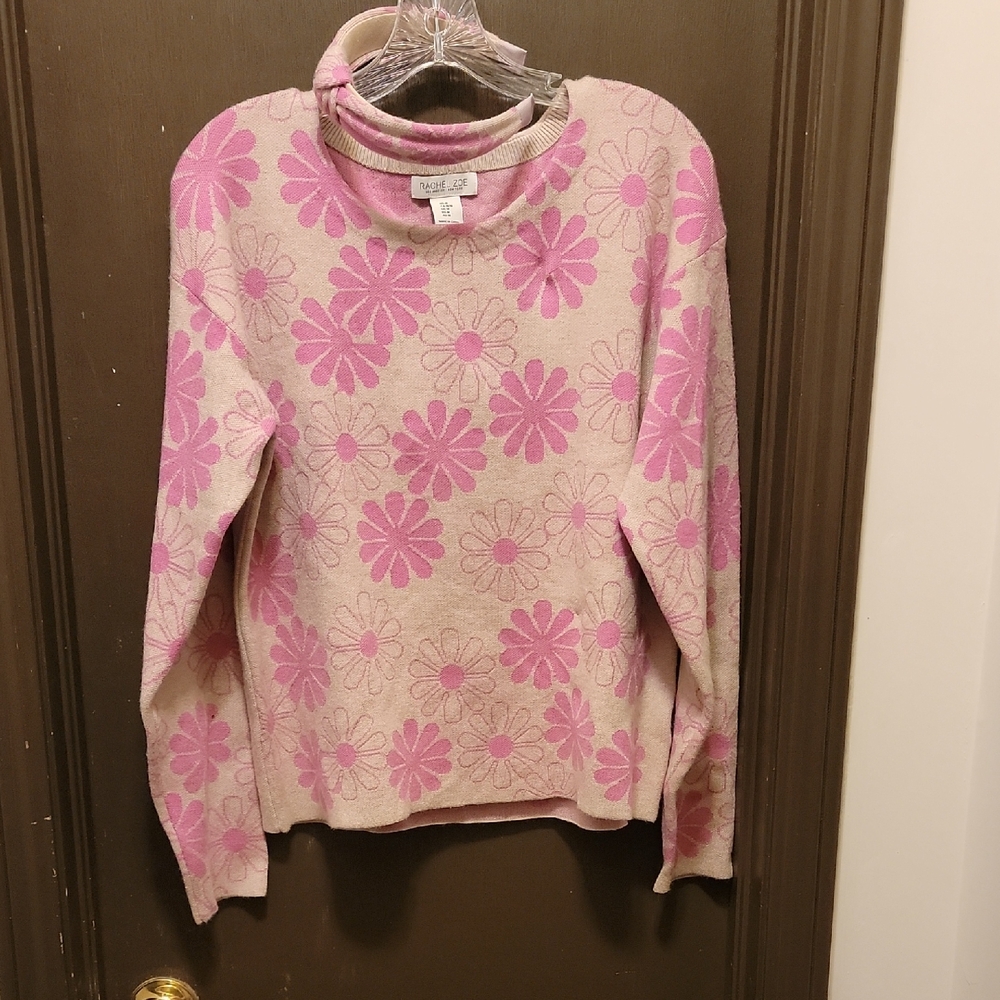 Rachel Zoe Pink Floral  Sweater With Matching Headband  NWT Medium